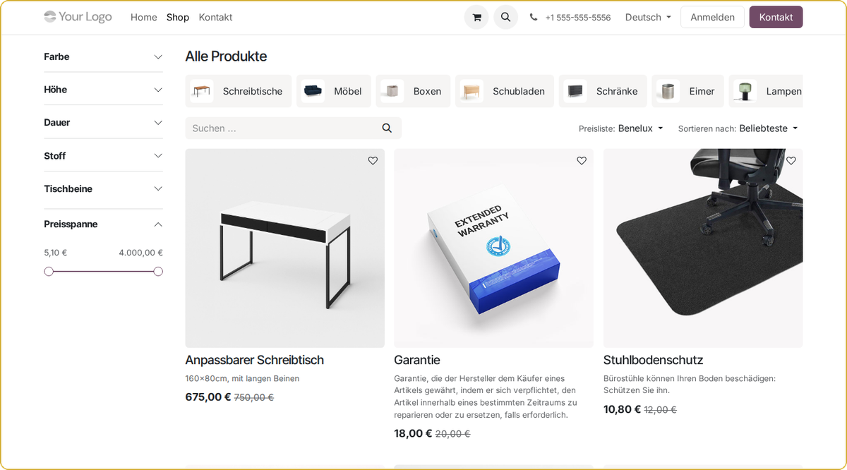 Odoo Webshop auf Deutsch